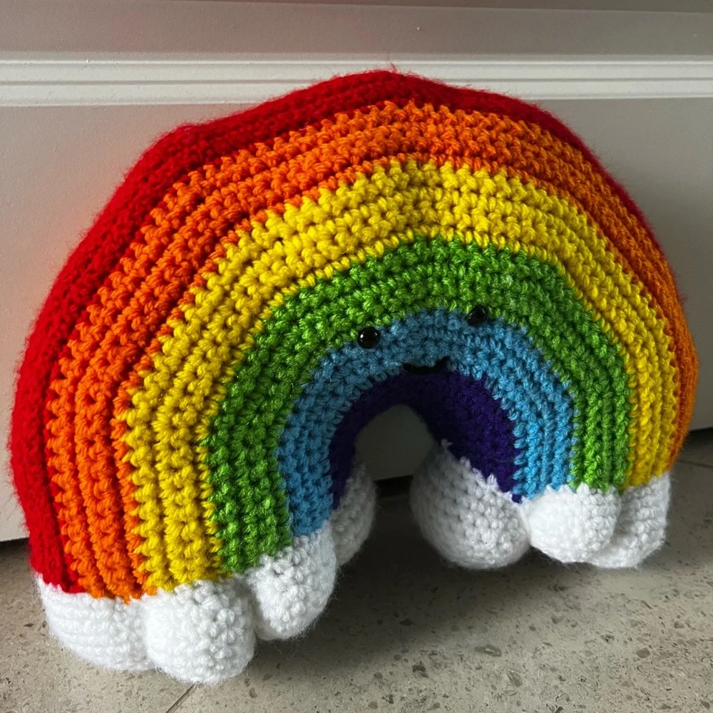 Hand Crocheted Happy Little Rainbow Pillow Plushie! - Picture 14 of 15